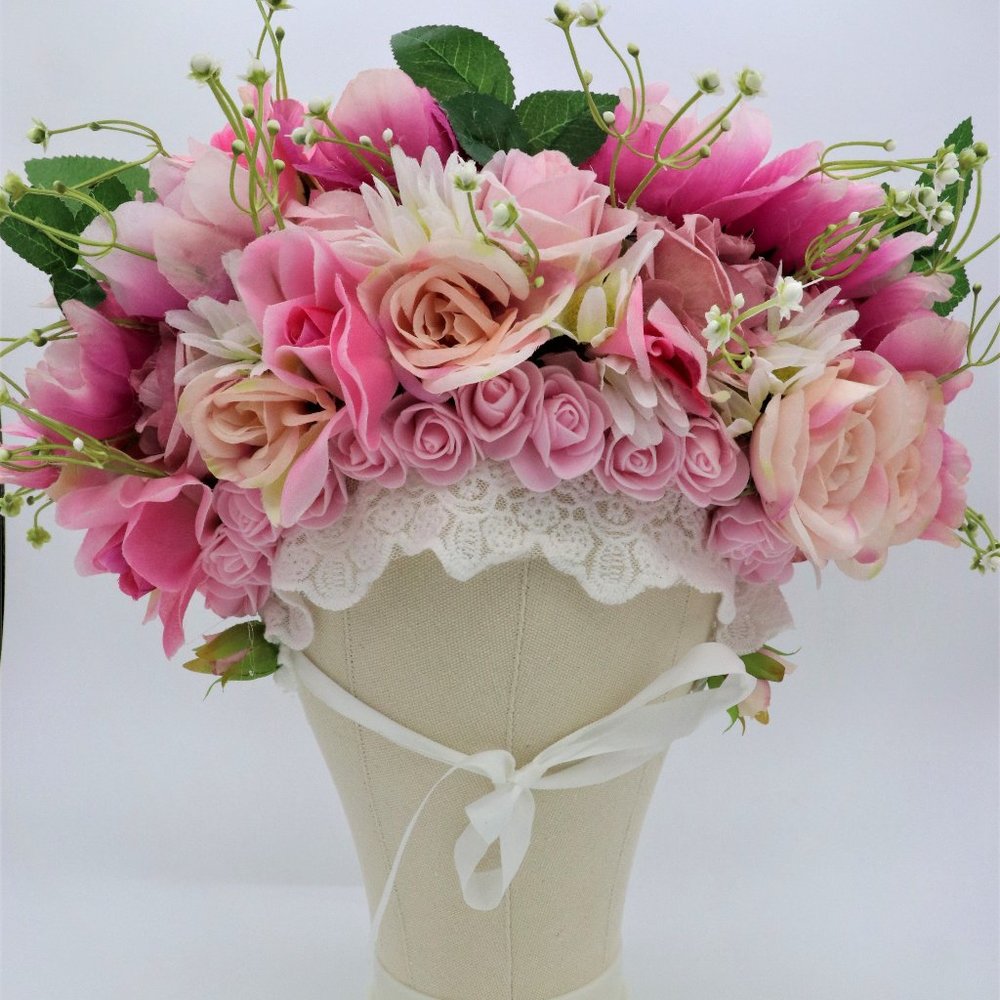 LOVELY HANDMADE Girls Bonnets Flowers 6 - 18 Month